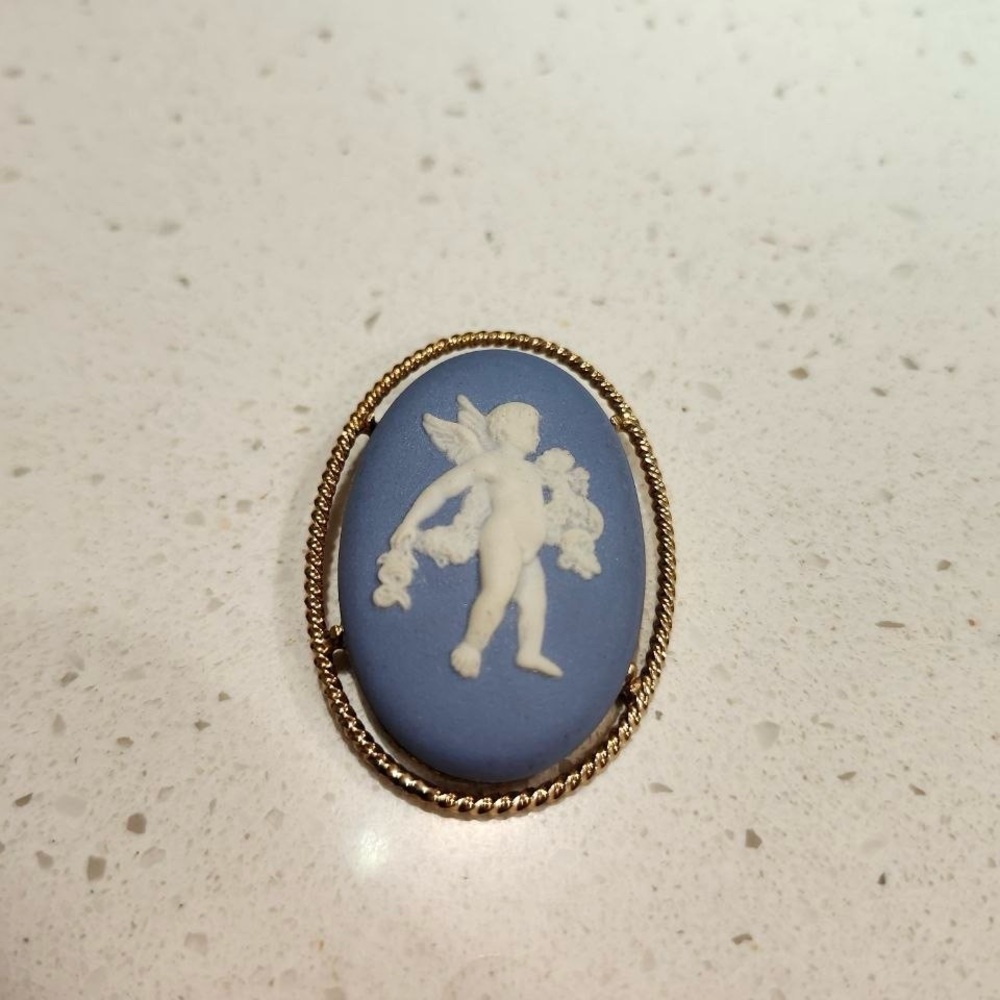 Wedgwood Blue Jasperware Angel pendant with Gold Tone Frame